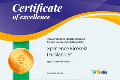 Наш Сертификат Превосходства – Digital Premium Award 2025, с гордостью вручённый TopHotels - Xperience Kiroseiz Parkland 5*