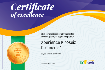 Наш Сертификат Превосходства – Digital Premium Award 2025, с гордостью вручённый TopHotels - Xperience Kiroseiz Premier 5*